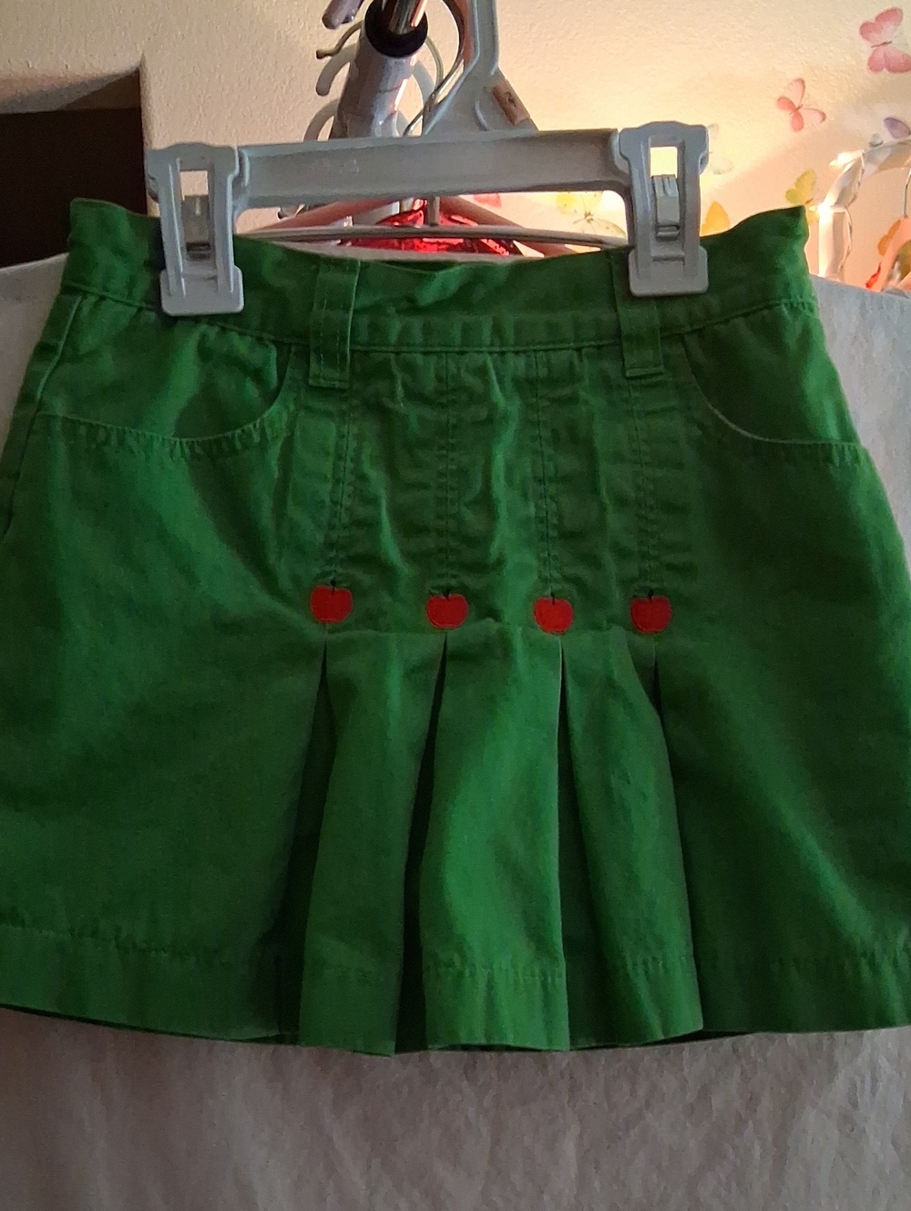 Gymboree Green Pleated Skirt with Red Apple Embroidery